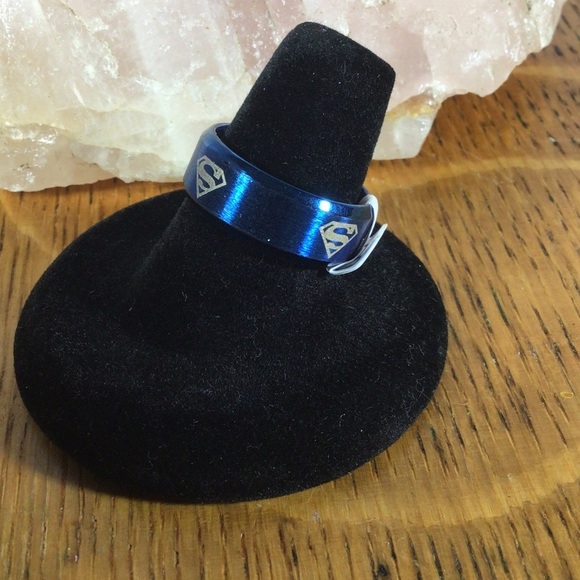 Blue Stainless Steel Superman Band Ring - Size 8 - Picture 3 of 4